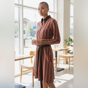 VINTAGE 60s 70s Wool Mod Print Midi Dress Fit Flare‎ Import Corner Hong Kong 14